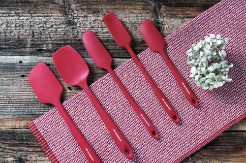 Miniatura 9 de KITCHENLOVE Juego de 5 espátulas de silicona resistentes al calor de alta calidad de 600 °F para hornear, cocinar, mezclar, antiadherentes con Rojo