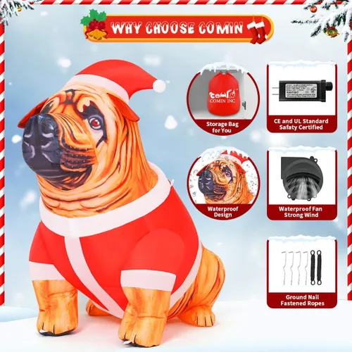 Miniatura 6 de COMIN Inflables de Navidad de 4 pies de alto para perro, decoración al aire libre, bulldog inflable con luces LED integradas, decoración de patio