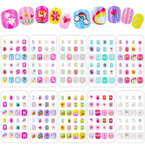 Miniatura 13 de 240 piezas de uñas postizas para niñas, uñas artificiales para niñas, uñas postizas de presión para niñas, uñas de acrílico de cubierta completa