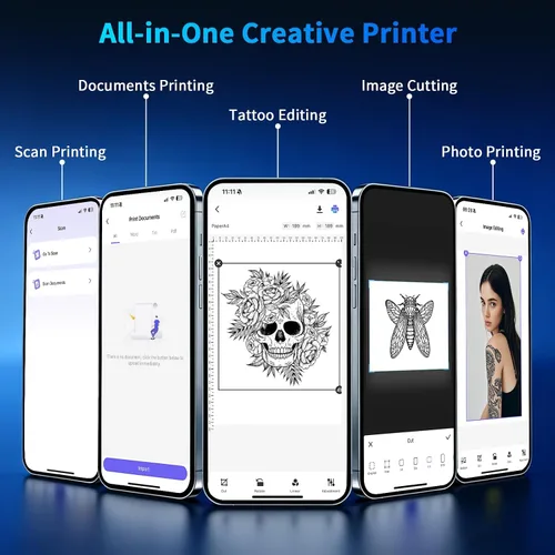 Miniatura 7 de Impresora de plantillas de tatuajes, máquina térmica Bluetooth para tatuajes, D80 impresoras portátiles para tatuajes con 10 piezas de papel