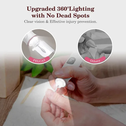 Miniatura 4 de PELCAS Lima de uñas eléctrica, taladro de uñas inalámbrico de 10 velocidades con luz LED, kit portátil de manicura y pedicura, molinillo de uñas