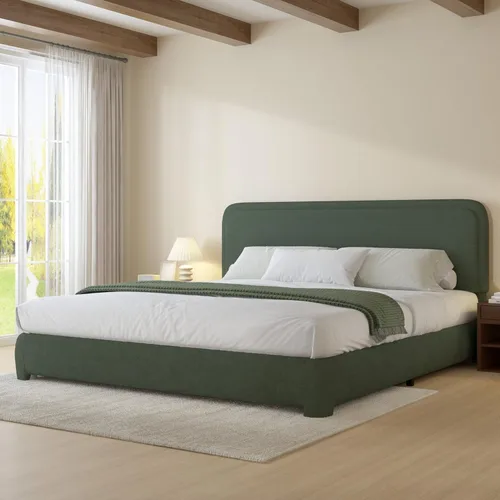 Miniatura 23 de BarnFurin Cloud Boucle - Base de cama de tamaño matrimonial, plataforma tapizada con cabecero, esquinas redondeadas suaves, no requiere somier, Beige