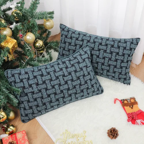 Miniatura 8 de Paquete de 2 fundas de almohada lumbar con textura de boucle de 12 x 20 pulgadas, fundas decorativas de piel sintética y suave para sofá, silla