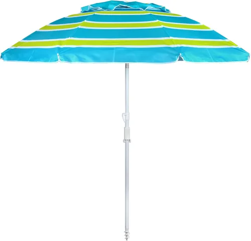 Miniatura 18 de Sombrilla de playa al aire libre de 6.5 pies con anclaje de arena, inclinación y protección solar UV50+, ligera y portátil, perfecta para playa