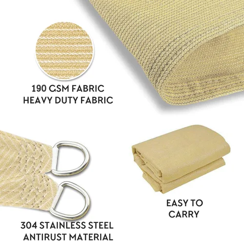 Miniatura 2 de 6' x 13' Beige Standard Size Sun Shade Sail – Heavy-Duty Reinforced Square Canopy (0810), UV-Blocking 260 GSM Fabric, Built for Strength, Style &