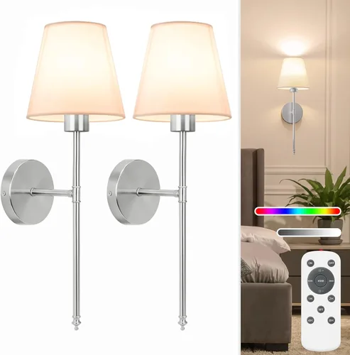 Miniatura 18 de NIORSUN Juego de 2 apliques de pared con pilas de 13.8 pulgadas, luces de pared recargables negras con bombillas desmontables regulables de 10400