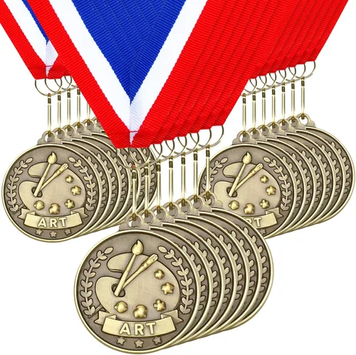 Miniatura 23 de Quelay 30 piezas Medallas de premio de 2" al por mayor, medallas ganadoras de oro con cintas para el cuello, medallas de trofeo de metal, premio