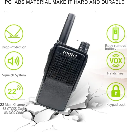 Miniatura 6 de Radtel RT-518 Walkie Talkies recargables para adultos, radio bidireccional FRS de mano de largo alcance, 22 canales, manos libres VOX para camping