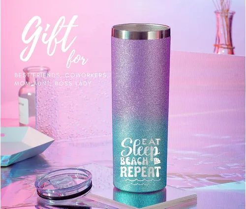 Miniatura 5 de Onebttl Regalos de playa para mujeres, vaso delgado de 20 onzas con tapa y pajita, regalos temáticos de playa para amantes de la playa, azul Repetir