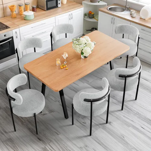 PatioPerk - Juego de 6 sillas de comedor Boucle, de color gris claro, estilo de mediados de siglo moderno, con respaldo curvo, tapizadas en sherpa