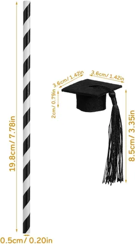 Miniatura 5 de PRETYZOOM Pajitas de graduación con decoración de sombrero de Doctor S, paquete de 12 popotes largos de cóctel para fiesta de graduación 2025