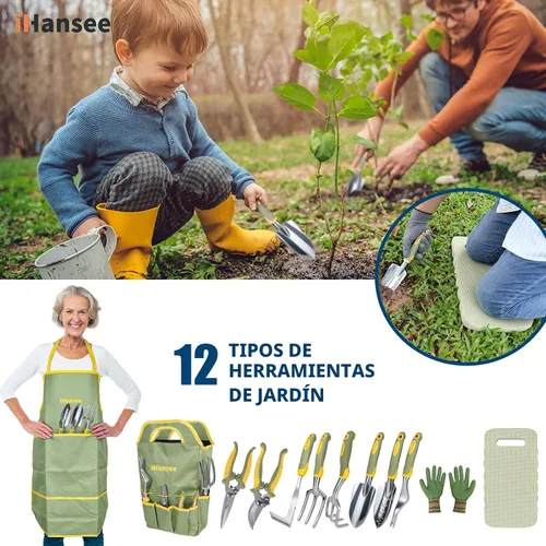 Miniatura 7 de Juego de 12 herramientas de jardín, herramientas de mano de aluminio resistentes con mango antideslizante de goma, delantal de jardín, guantes