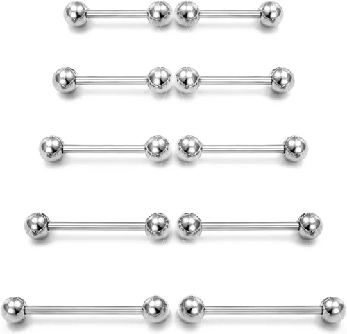Miniatura 7 de Prjndjw 14G Acero quirúrgico rectas barras de pesas - Anillos para lengua y pezón para mujeres y hombres - Longitud 12MM, 14MM, 16MM, 18MM, 22mm