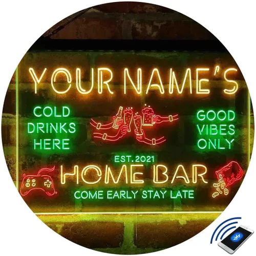 Miniatura 3 de Letrero de luz de neón LED tricolor para fiesta de cerveza, bar, personalizable, nombre, fecha, texto y cita, fuente verde y rojo y amarillo, 13 x