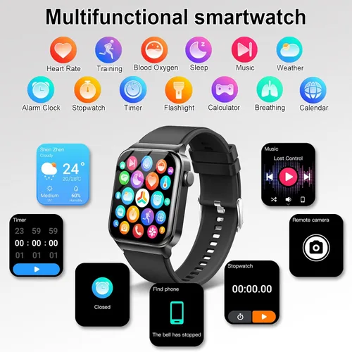 Miniatura 3 de Reloj inteligente para hombres y mujeres, rastreador de fitness, monitor de ritmo cardíaco, reloj inteligente táctil HD de 1.85" para Android iOS