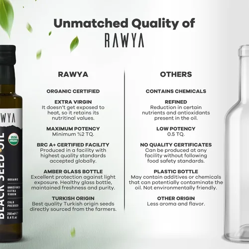 Miniatura 5 de RAWYA Aceite de semilla negra – Nigella sativa orgánica prensada en frío – Origen turco – USDA Orgánico – Suplemento natural – Aceite de semilla