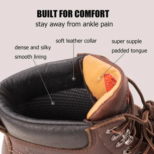 Miniatura 3 de SUREWAY Mens Heavy Duty Soft/Composite/Steel Toe Work Boots for Men-Comfortable,GoodyearWelt,Full Grain Leather,6 in Wedge Moc Toe Construction