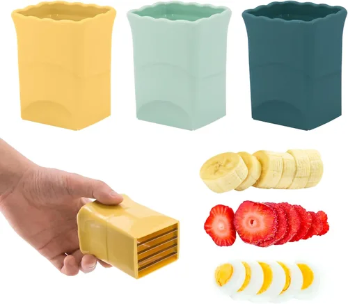 Cortador de Fresas de 3 Piezas: Taza de Rebanadora de Frutas, Taza Cortadora de Fresas, Cortador Rápido para Plátano, Uva, Huevo, Herramienta de 3