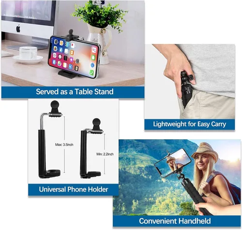 Miniatura 7 de Trípodes para teléfono, trípodes flexibles y trípode ajustable portátil con control remoto inalámbrico, compatible con teléfonos iPhone/Android