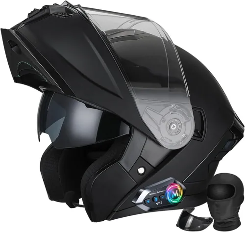 Miniatura 8 de Casco modular de motocicleta Bluetooth aprobado por DOT, abatible de cara completa con doble visera antivaho integrada, forro extraíble lavable