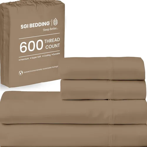 Miniatura 22 de SGI Bedding - Juego de sábanas de 600 hilos, 4 piezas, 100% de algodón egipcio, tamaño completo, juego de sábanas con bolsillo profundo de 38 cm