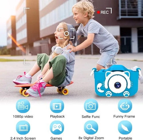 Miniatura 3 de Goopow Juguetes de Cámara para Niños de 3-8 Años Niñas Niños, Videocámara Digital para Niños con Cubierta Suave de Dibujos Animados, Mejor Regalo