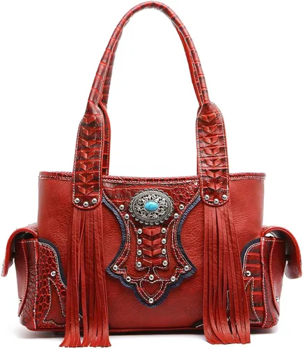 Miniatura 2 de Juego de cartera de estilo occidental con flecos estilo vaquera conchos bolsas de hombro para mujer