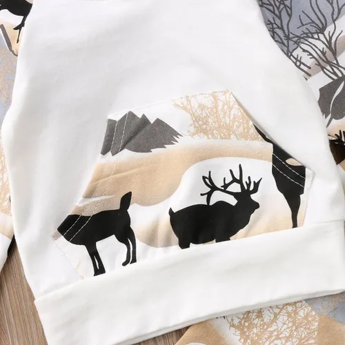 Miniatura 4 de Conjunto de 2 piezas de sudadera con capucha para bebé y niño, diseño de dinosaurio. Atuendo de otoño e invierno.