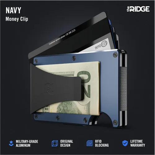 Miniatura 6 de The Ridge Cartera minimalista delgada para hombre, con bloqueo RFID, bolsillo frontal y tarjetero, Azul Marino