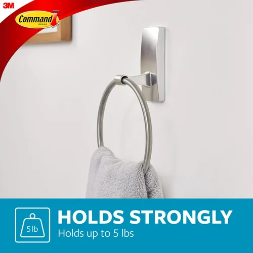 Miniatura 4 de Command Toallero de mano de níquel satinado con tiras Command resistentes al agua, organizador de baño resistente a la corrosión, soporta hasta 5