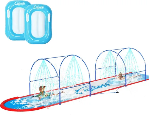 Tobogán acuático de césped de 23 pies con marco de metal doble y sistema de riego independiente, tobogán de agua para patio trasero de niños,