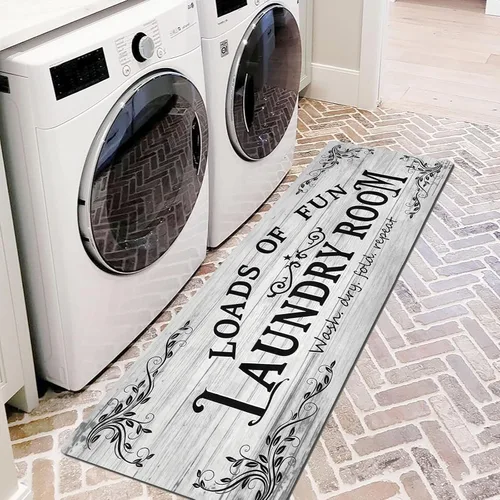 Miniatura 3 de Lansny Alfombra de lavandería de 20 x 60 pulgadas, antideslizante, impermeable, para decoración de cuarto de servicio, lavable, alfombra de Gris