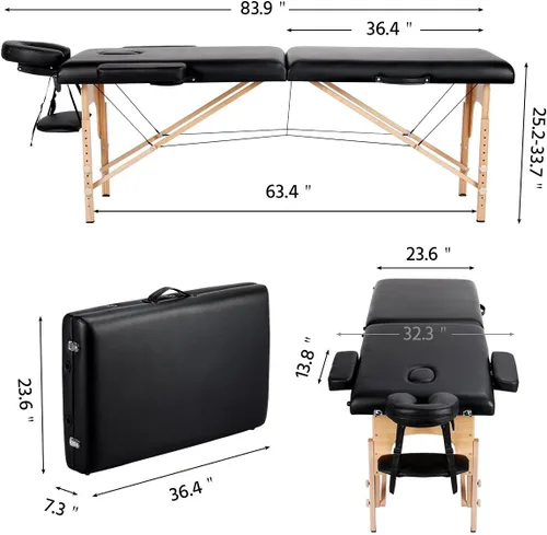 Miniatura 3 de Yaheetech - Mesa de masaje portátil, camas para pestañas, cama de spa, sofá de masaje plegable, mesas de spa ajustables, plegables en 2 con bolsa