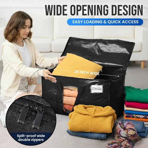Miniatura 4 de TAILI - Bolsas de mudanza extra grandes, paquete de 10 bolsas negras resistentes para almacenamiento con ventana visible, asas envolventes