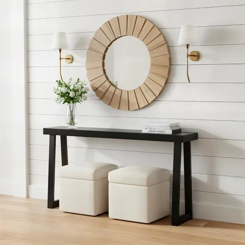 Miniatura 27 de Plank+Beam Mesa consola de madera maciza, 36 pulgadas, mesa de sofá, mesa de entrada estrecha para pasillo, detrás del sofá, sala de estar, Negro
