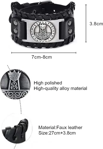 Miniatura 2 de Pulsera vikinga nórdico Mjolnir con amuleto de martillo de Thor joyería celta pagana de talismán