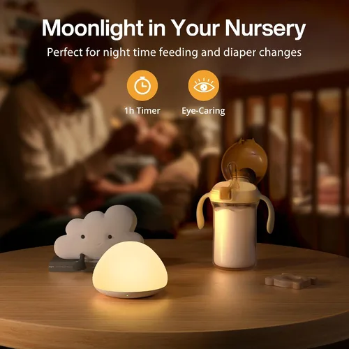 Miniatura 2 de Luz nocturna de bebé para guardería, lámpara de noche de silicona suave con control táctil con 8 cambios de color, atenuación continua, luz nocturna