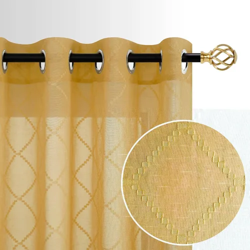 Miniatura 8 de KOUFALL Cortinas negras de 63 pulgadas de largo para dormitorio, juego de 2 paneles transparentes con ojales para ventana, cortinas geométricas