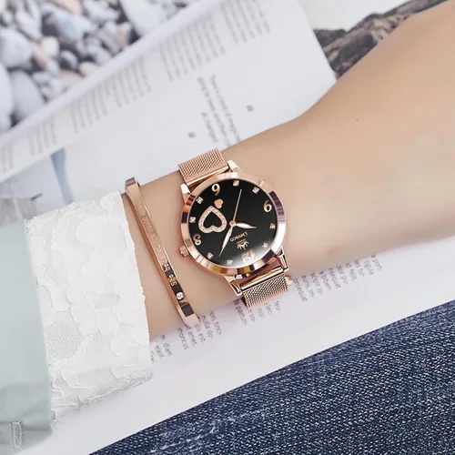 Miniatura 6 de devaco Reloj de pulsera del cuarzo del diamante del oro rosa del acero inoxidable, reloj de moda de las señoras de la prenda impermeable
