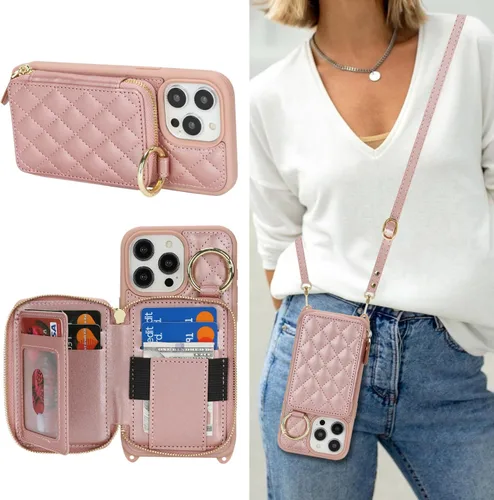 Miniatura 16 de Funda Cartera Bandolera para iPhone 11, Cuero PU Cremallera Bolso Cartera Funda Plegable con Tapa, Funda Folio con Soporte con Ranuras para Tarjetas