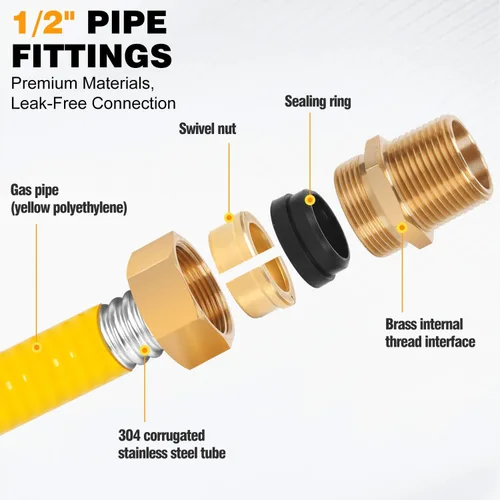 Miniatura 6 de 17ft 1/2'' CSST Gas Line Flexible Gas Line 1/2 Pipe with 2 Male Fittings Corrugated Stainless Steel Tubing for Natural Gas Propane
