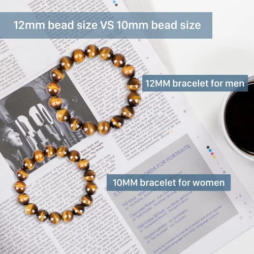 Miniatura 3 de Pulsera de ojo de tigre para hombres y mujeres, pulsera antiansiedad, alivio del estrés y confianza, hecha a mano, piedra natural, cuentas