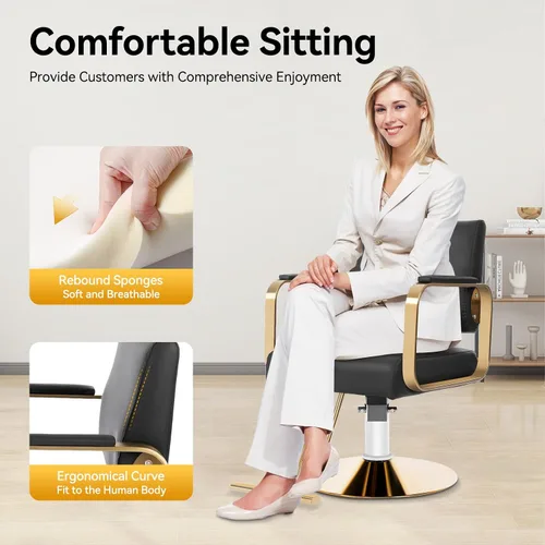 Miniatura 5 de Silla de salón para estilista, silla de peluquería hidráulica con giro de 360°, silla de estilo ajustable en altura para peluquería, salón de Negro