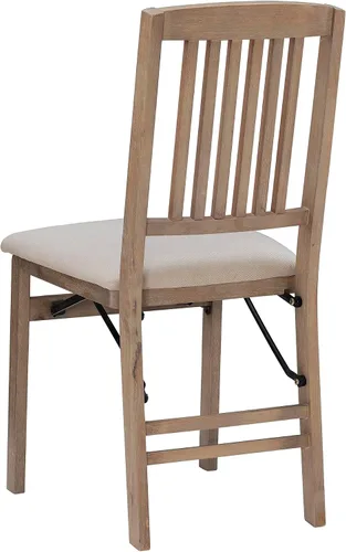 Miniatura 15 de Linon Keira - Juego de 2 sillas plegables de madera rústica natural con asiento tapizado beige y respaldo de misión