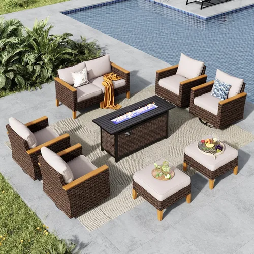 Miniatura 31 de MFSTUDIO Juego de 2 muebles de ratán para patio, sofá biplaza de mimbre para exteriores, juego de conversación para jardín, piscina, patio trasero