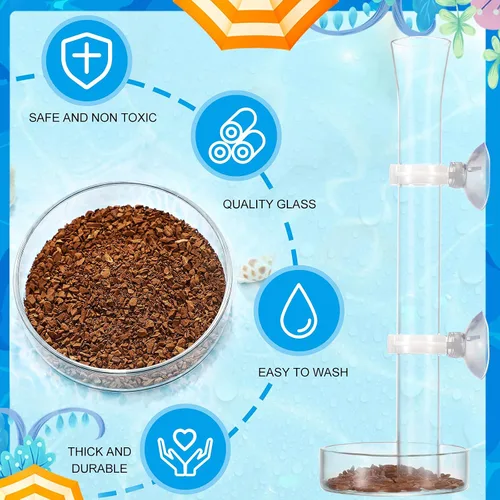 Miniatura 3 de Chengu Juego de 3 tubos y platos de alimentación de camarones, tubo de alimentación de camarones de vidrio de 8 pulgadas y 2 cuencos de acuario