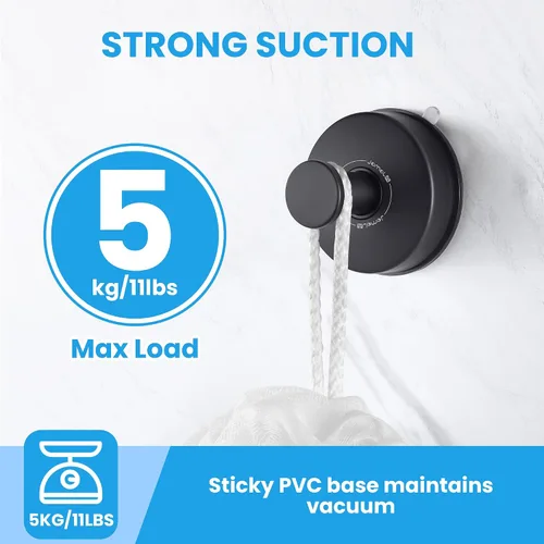Miniatura 6 de JOMOLA 2 ganchos de acero inoxidable con ventosa para toallas de baño, ganchos de ducha para almacenamiento de toallas, utensilios de cocina, Negro