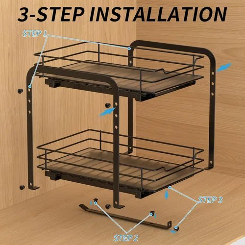 Miniatura 5 de BOIVSHI Estante de especias de 2 niveles, organizador de gabinete extraíble, estantes de especias de altura ajustable, cesta de metal resistente