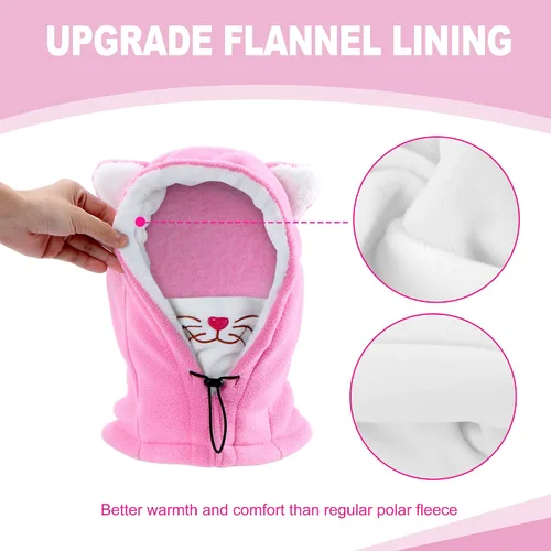 Miniatura 3 de Vorshape Pasamontañas para niños, máscara de esquí para clima frío, máscara facial de forro polar con capucha, resistente al viento, sombrero