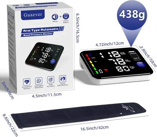 Miniatura 8 de GUAEVER Monitor de Presión Arterial Recargable Monitores de Presión Arterial para Brazo Superior para Uso Doméstico Pantalla Grande Máquina Bp